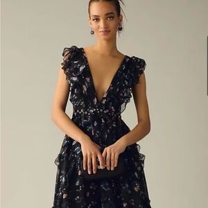 Mac Duggal Black Floral Maxi Dress